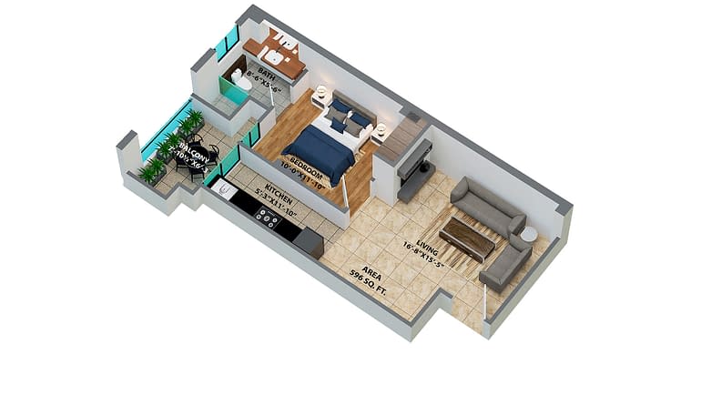 One Bedroom – Back – Right